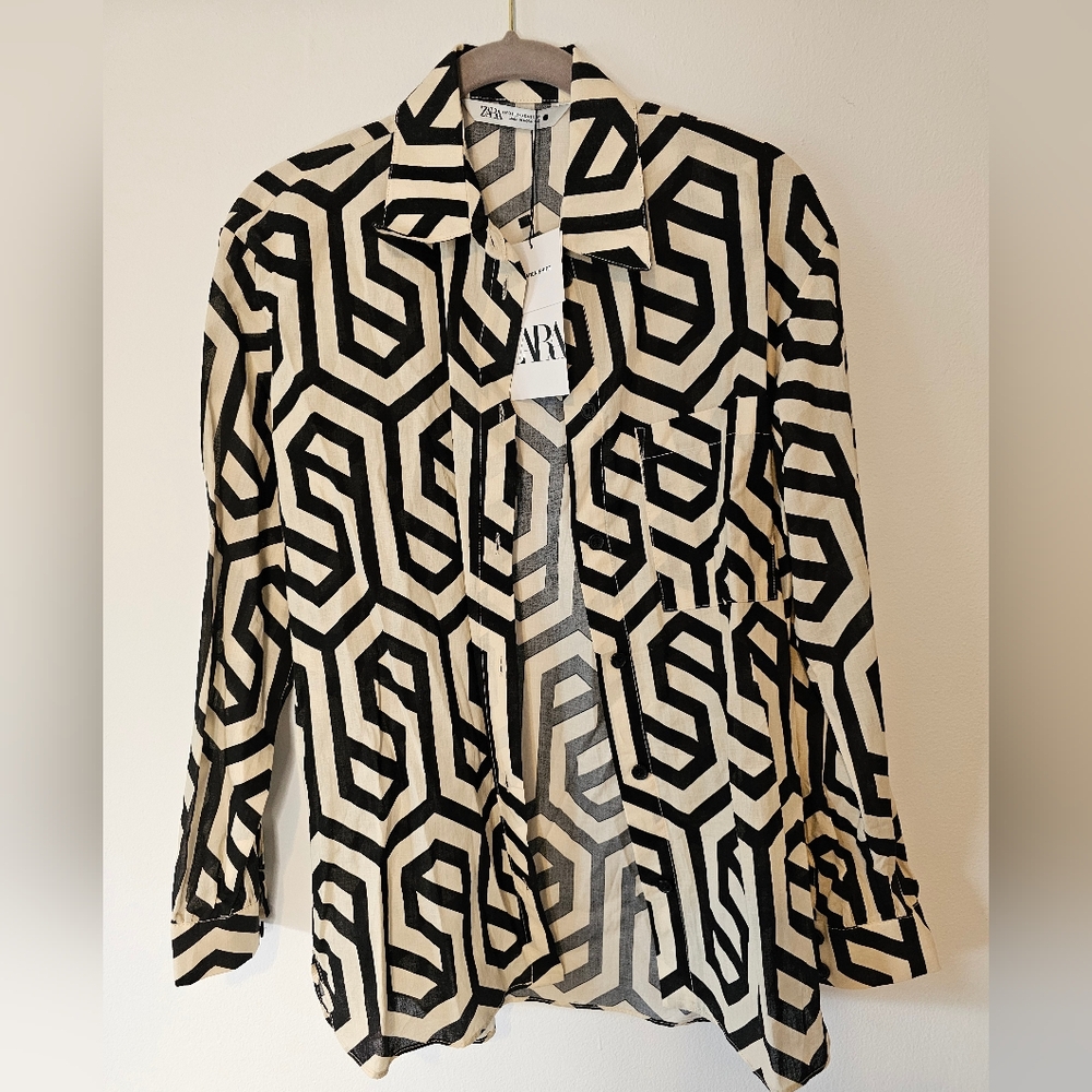 NWT zara the karen abstract button down shirt